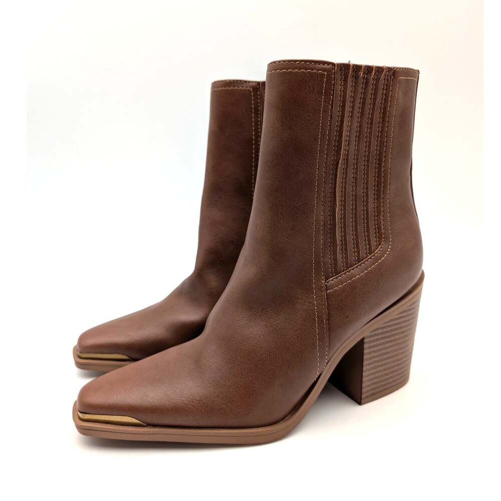 Abound Annita Block Heel Ankle Boots Pointed Toe Women's Brown Size US7M EU37.5